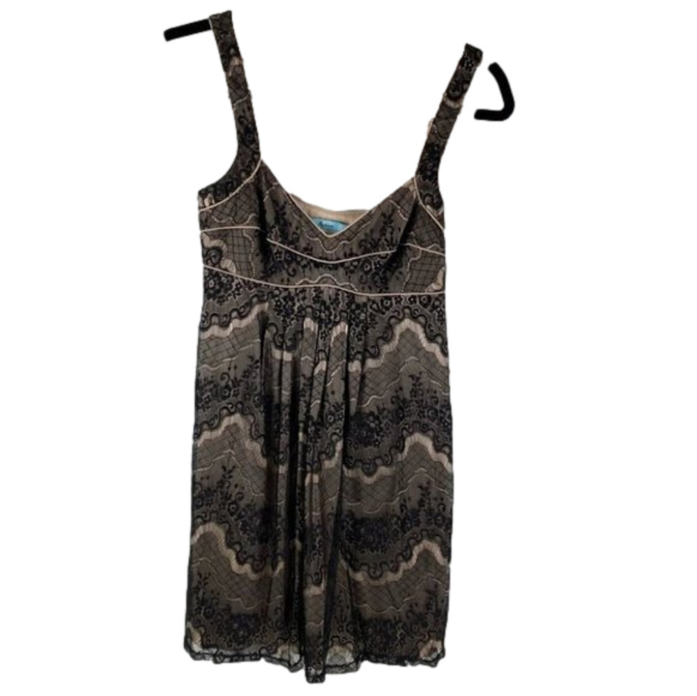 Marciano Vintage Babydoll Mini Party Black  Lace with Beige Underlay Dress